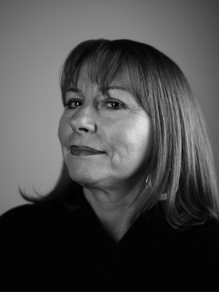 Black and white portrait of leading advertising and photography digital artist Judy Rush.